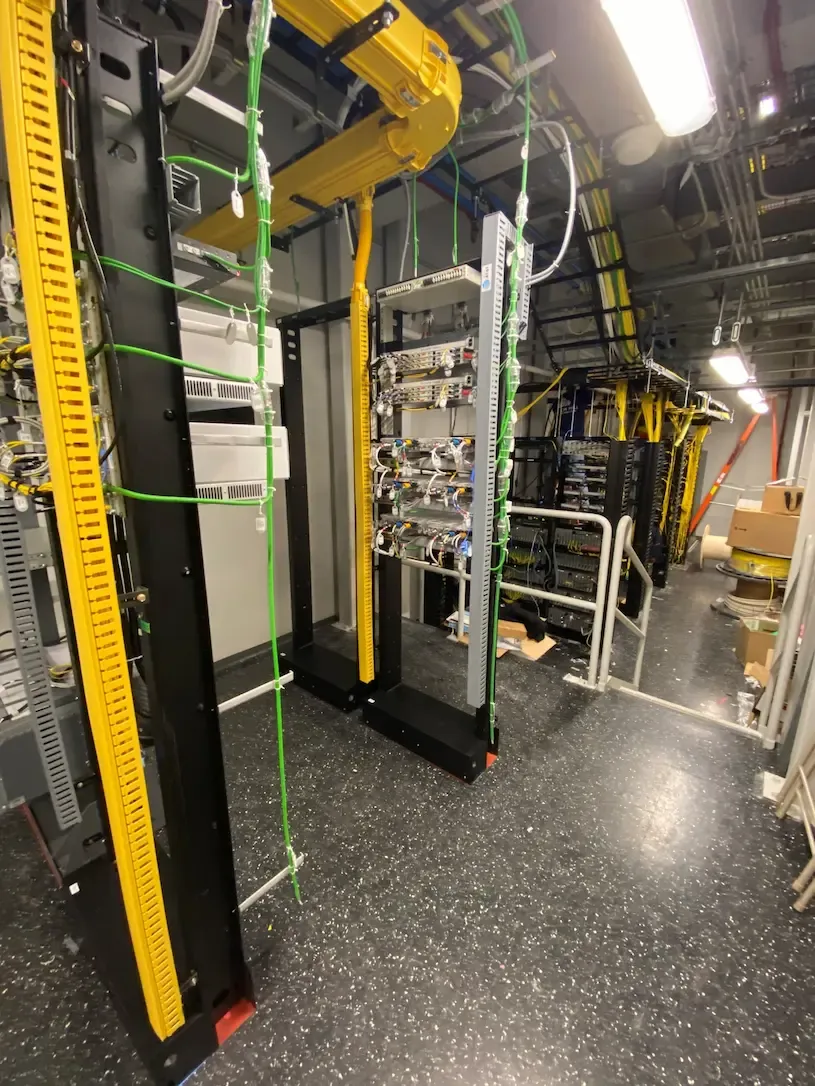 Newly installed telecom equipment racks