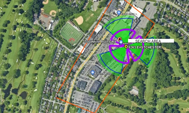 RF search ring map identifying candidate locations for a new site